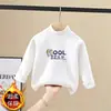 Camada de base de fleece térmico para meninos e meninas, blusa de manga comprida para outono e inverno, camiseta versátil, roupa íntima de gola alta parcial para bebê