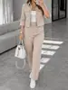 2026 Novo Conjunto Casual de Moda Transfronteiriço Europeu e Americano Duas Peças Jaqueta Curta com Lapela de Sete Mangas Calças Longas de Cintura Alta Slim Fit Feminino