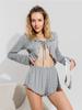 2025 Pijamas de Exportación Transfronteriza para Mujer Verano Nuevo Sexy con Escote al Ombligo Atados Manga Larga Tops Shorts Ropa de Casa