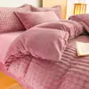 Nuevo juego de ropa de cama de cuatro piezas de terciopelo burbuja de alta densidad, terciopelo de leche, color sólido, dos tonos, estilo simple, para otoño e invierno, de Nantong