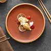 Fabricante de Platos de Cerámica Estilo Montaña Rojo-Marrón Rústico, Platos Artísticos para Restaurante y Hotel, Platos Estilo Occidental, Platos Redondos, Platos de Cena