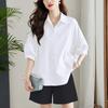 Camisa Azul Estación Europea de Mujer Lujo Ligero 2025 Nueva Moda de Verano Estilo Occidental Top Suelto Moderno