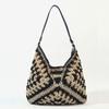Bolso de Paja de Cuerda de Papel de Nuevo Estilo de un Solo Hombro con Diseño de Cuadrado de Abuela Hueco, Bolso Tejido Grande de Bloques de Color Triangulares para Mujer, Bolsa para Vacaciones en la Playa