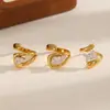 Anillo de Acero Inoxidable con Circonita Estilo Lujo Ligero Transfronterizo Joyería de Mano Anillo de Acero de Titanio Geométrico Abierto Chapado en Oro de 18K No se Desvanece