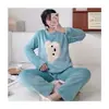 Pijamas Nuevos de Otoño e Invierno para Mujer, Franela Engrosada, Pantalones Largos Casuales de Dibujos Animados Dulces, Ropa de Casa de Terciopelo Coral para Mujer