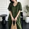 Novos Pijamas de Algodão e Seda Primavera/Verão 2026 para Mulheres, Manga Curta, Cintura com Amarração, Novo Estilo Chinês, Conjunto Soltinho, Roupa de Casa, Pode Ser Usado Fora