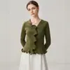 Nuevo abrigo de cachemir para otoño/invierno, elegante y moderno, con un diseño corto de frente abierto, un dobladillo ondulado único y mangas acampanadas