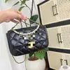 Bolso de Hombro Único Acumulador de Puntos, Bolso Acolchado Versátil Estilo Chanel con Cadena de Perlas, Bolso Cruzado Cuadrado Estilo Callejero Europeo y Americano