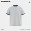 Camiseta de Manga Corta con Rayas Patchwork Estilo Retro Americano para Hombre Verano Nuevo Top con Bordado de Letras Cuello Redondo para Hombre