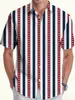 2026 Nueva Camisa Casual Versátil Diaria de Manga Corta para Hombre, Rayada, Impresión 3D, Holgada, Tendencia Retro Europea y Americana