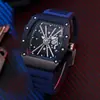 Nuevo reloj Richard para hombre con diseño calado, forma de barril, tapa trasera de rosca, correa de silicona, reloj de cuarzo deportivo