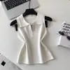 Chaleco de Punto sin Mangas con Cuello Solapa y Media Cremallera Estilo Coreano para Mujer, Prendas de Punto Casuales para Primavera y Verano en Múltiples Colores