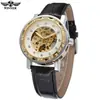T-Winner/Victor 8012 Elegante Casual Hueco con Pedrería Correa de Cuero Manual Reloj Mecánico