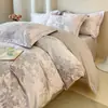 Juego de ropa de cama de cuatro piezas de algodón puro de alta calidad, alto número de hilos, engrosado, cepillado, 100% algodón, sábana, funda de edredón, funda de almohada, ropa de cama para todas las estaciones