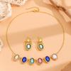 Colar oval elegante de cor antiga média, estilo tribunal, retrô, de alta qualidade, leve, luxuoso, com corrente de clavícula, conjunto de brincos para mulheres