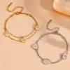 Pulseira de moda transfronteiriça de aço titânio com contas de camada dupla, Roma europeia e americana mais vendida com diamante, camada dupla de aço inoxidável que não desbota, feminina