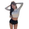Traje de baño de surf para mujer, estilo coreano, ajustado, adelgazante, de manga larga, de secado rápido, sencillo, conservador, de cintura alta, con abertura que cubre el vientre.