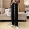 Calça Casual Feminina de Chenille com Cintura Natural, Estilo Japonês Reto, Versátil, Cordão, Preguiçosa, Tendência, Novo Estilo