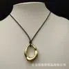 Colar Europeu e Americano de Corda de Cera Oval Geométrico, Pingente Personalizado Assimétrico com Recorte de Forma Especial, Acessórios de Corrente para Suéter Feminino