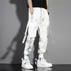 Outono e inverno fita macacão marca de moda masculina tornozelo amarrado solto ins função super popular hip hop cargo francês calças estudantis