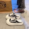 Chinelos Baotou Half de sola grossa para mulheres 2025 primavera e verão novos sapatos de lona preguiçosos slip-on sapatos brancos de cano baixo para mulheres