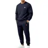 Conjunto esportivo casual de malha jacquard texturizada waffle liso para outono e inverno, masculino, europeu e americano, a pronta entrega