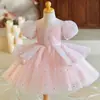 Vestido infantil transfronteiriço para bebês meninas de um ano, novo modelo 2026 vestido princesa de aniversário, tule rosa fofo, adequado para anfitriã