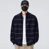 Cárdigan de Punto a Rayas de Color Contrastante para Hombre con Cuello Alto Texturizado Otoño e Invierno Nueva Prenda de Abrigo Tendencia Coreana Top