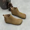 Botas Chelsea Vintage Feitas à Mão em Couro Genuíno para Mulheres, 26 Outono/Inverno Novas Quadradas Planas de Calçar Versáteis Casuais Macias de Couro Bovino Botas de Cano Curto
