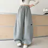 Pantalones Largos Casuales de Pierna Ancha Sueltos para Niñas con Cordón Cintura Elástica Gris Azul Oscuro Moda Infantil Pantalones Versátiles Ropa de Otoño