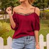 Estación Independiente de Amazon de Verano Transfronteriza Nueva Sexy Camiseta Halter de Encaje Hueco Camisola Top para Mujer