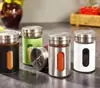 Suministros de Cocina Transfronterizos Botella de Condimento de Acero Inoxidable Frasco de Condimento con Revestimiento de Vidrio Giratorio Botella de Vidrio Portátil para Espolvorear Barbacoa