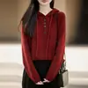 2026 Novo Suéter de Tricô com Capuz Feminino Solto Emagrecedor com Cordão Hoodie Versátil para o Dia a Dia Camada Base Top Rejuvenescedor