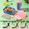 Lonchera Rectangular Amazon de Grado Alimenticio con Set de Vaso para Agua Que se Puede Calentar en Horno Microondas para Loncheras de Estudiantes