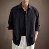 Camisa casual de manga comprida estilo americano high-end old money para homens, novo modelo outono 2026, corte solto, versátil, patchwork, camisa com gola de lapela