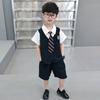 Traje de cuello de camisa para niño Traje de manga corta Corbata Verano Niños Guapo Estilo universitario Conjunto de dos piezas Niños pequeños y medianos Moderno