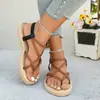 Sandalias chanclas de tira fina tejida transfronterizas, de paja, suela gruesa, con tira trasera, planas, casuales, para vacaciones, comercio exterior, talla grande, para mujer, UE