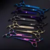 Tesouras Coloridas Galvanizadas para Cabeleireiro no Atacado, Ferramentas Profissionais para Cabeleireiro, Conjunto de Tesouras Domésticas com Dentes Finos Revestidas a Vácuo