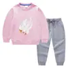 Primavera e Outono 2023 nova roupa infantil transfronteiriça suéter infantil calça conjunto de duas peças cor sólida bebê algodão manga longa