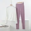 Conjunto Casual de Dos Piezas para el Hogar, Holgado, Talla Grande, Modal Delgado, para Primavera y Otoño, con Cuello Semi Alto, Mangas Largas y Pantalones de Cintura Alta