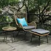 Cadeira de Rattan para Varanda Cadeira de Encosto Único Sofá Preguiçoso de Lazer Poltrona Reclinável Mesa e Cadeira de Rattan para Terraço Externo Combinação de Pequena Mesa de Café