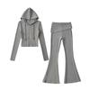 Chica Callejera Americana Sexy Cintura Ajustada Adelgazante Top con Capucha Cierre de Cremallera Cordón Cintura Alta Micro Campana Pantalón Casual Traje Mujer