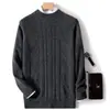 Nuevo suéter de cachemira para hombre más grueso con cuello medio alto, corte holgado, talla grande, lana de doble hebra, color liso, patrón de rombos