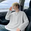 Camiseta branca e cinza de manga comprida masculina americana patchwork desconstruído gola redonda moletom outono silhueta simples casual camada interna camada base