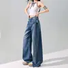 Jeans Versátil de Corte Reto Emagrecedor para Mulheres Moda Street Style Calças Longas Novas Fazem as Pernas Parecerem Mais Longas Calças Quentes com Laço de Strass