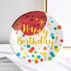 Prato de papel colorido de 7 polegadas para impressão com estampagem a quente, suprimentos para festa de aniversário, prato de papel descartável europeu e americano, prato de papel colorido