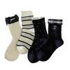 Calcetines de Mujer para Otoño e Invierno Estilo Japonés Bordado de Oso Blanco y Negro Calcetines de Media Pantorrilla para Mujer Calcetines de Algodón de Moda para Mujer Calcetines Largos Sin Costuras