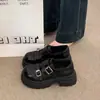Mocassins da Moda com Solado Grosso para Mulheres 2026 Novo Estilo Roupa Externa de Botão Duplo com Couro Macio Solado Macio Confortáveis Sapatos de Corte Profundo Simples