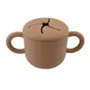 Taza de Silicona para Snacks Infantil Transfronteriza con Doble Asa, Asa, Popote Recto Curvo, Anticaídas, Suave, Taza de Agua Creativa, Taza con Popote
