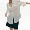 Camisa de lino simple y relajada de manga tres cuartos para mujer, nueva blusa top de estilo intelectual primavera-verano con nuevo cuello POLO